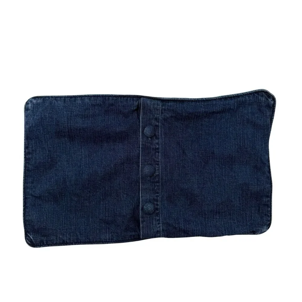 Pottery Barn Lumbar Pillow Cover Sham Cotton Denim Jean Embroidered 12x20 Blue